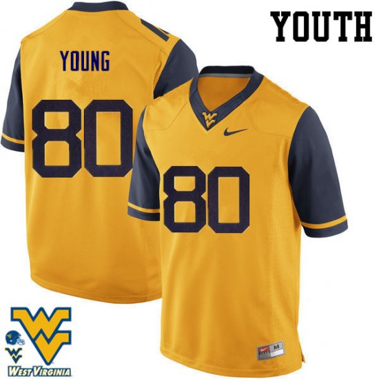 Youth West Virginia Mountaineers NCAA #80 Jonn Young Gold Authentic Nike Stitched College Football Jersey NE15A68MS